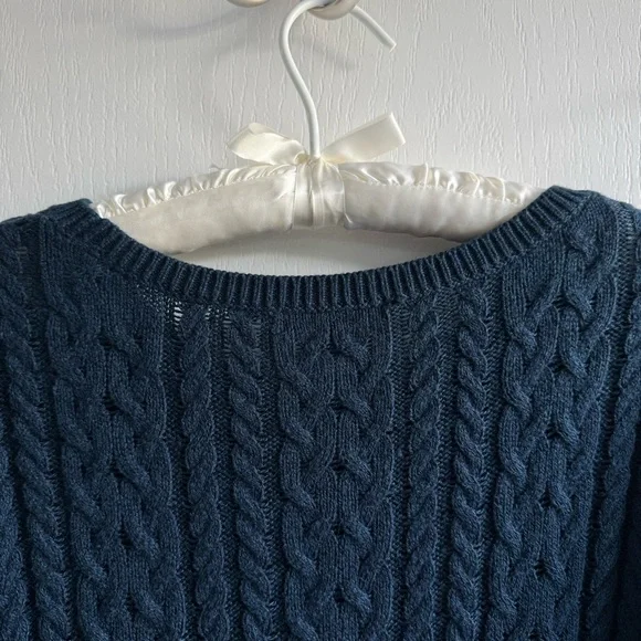 American Eagle Sweater Lightweight Blue Cable Knit Crewneck Zipped Sides Sz M - Picture 10 of 13